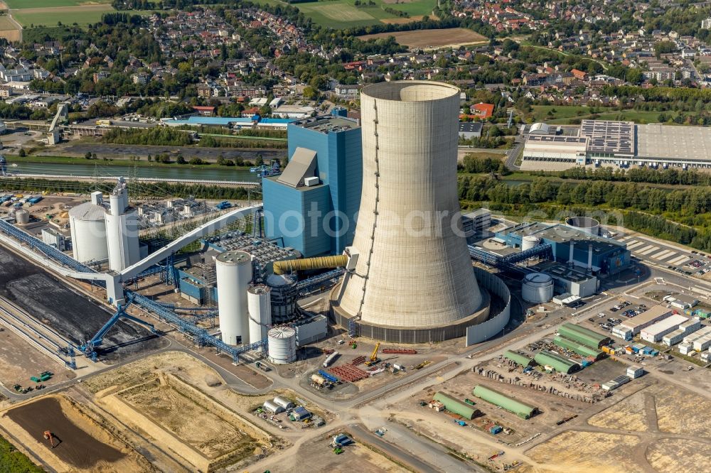 Aerial image Datteln - Power plants and exhaust towers of coal thermal power station Datteln 4 Uniper Kraftwerk Im Loeringhof in Datteln in the state North Rhine-Westphalia, Germany