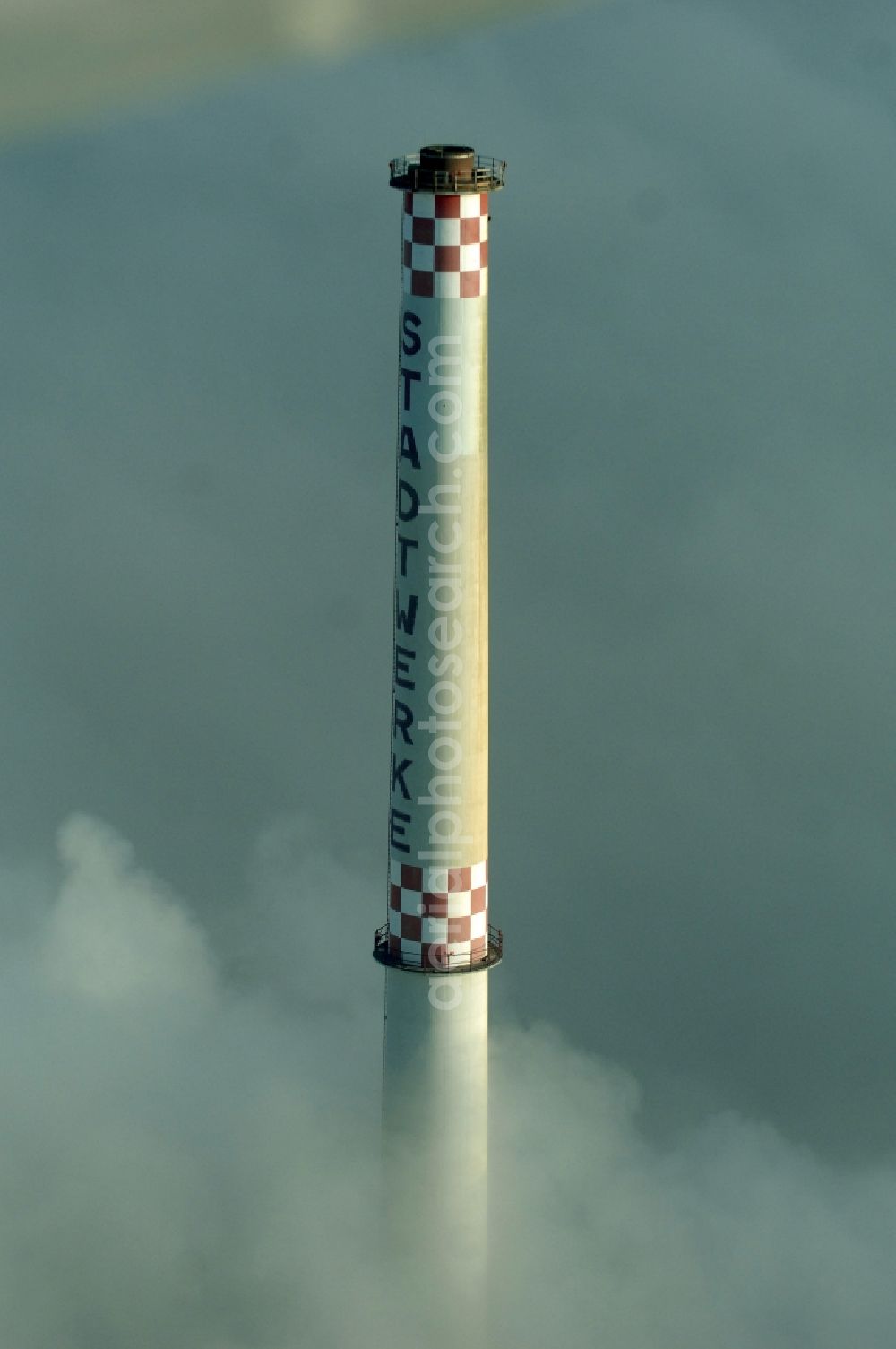 Dessau from above - Power plants and exhaust towers of coal thermal power station in Dessau in the state Saxony-Anhalt, Germany