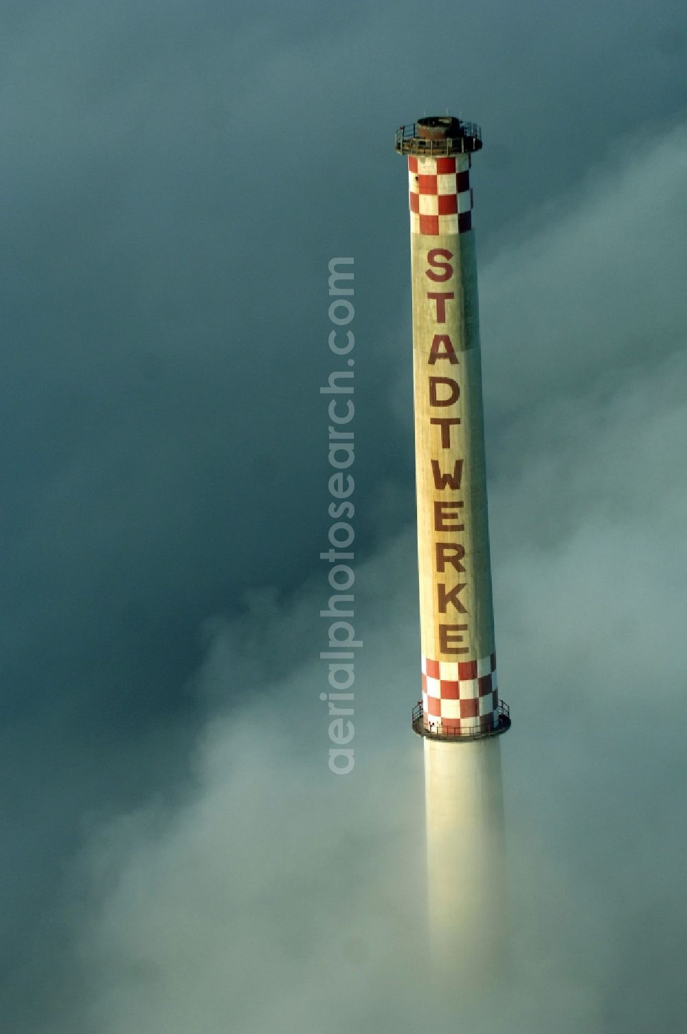 Dessau from above - Power plants and exhaust towers of coal thermal power station in Dessau in the state Saxony-Anhalt, Germany