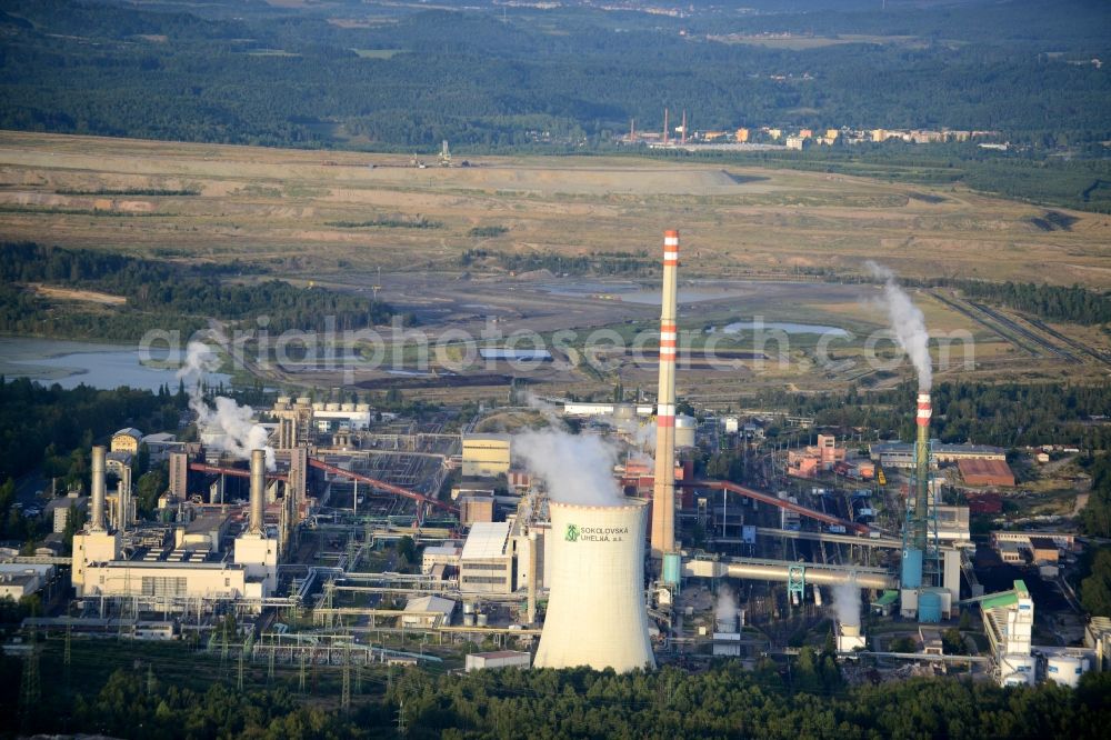 Aerial photograph Dolní Nivy - Power plants and exhaust towers of coal thermal power station in Dolní Nivy in Czech Republic