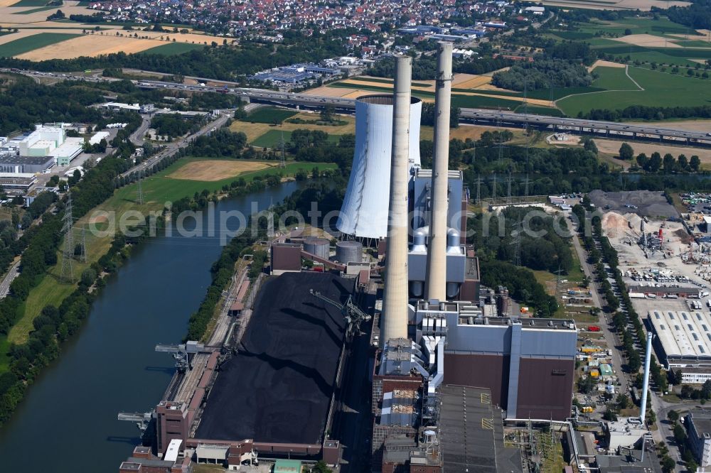 Aerial photograph Heilbronn - Power plants and exhaust towers of coal thermal power station in Heilbronn in the state Baden-Wurttemberg, Germany