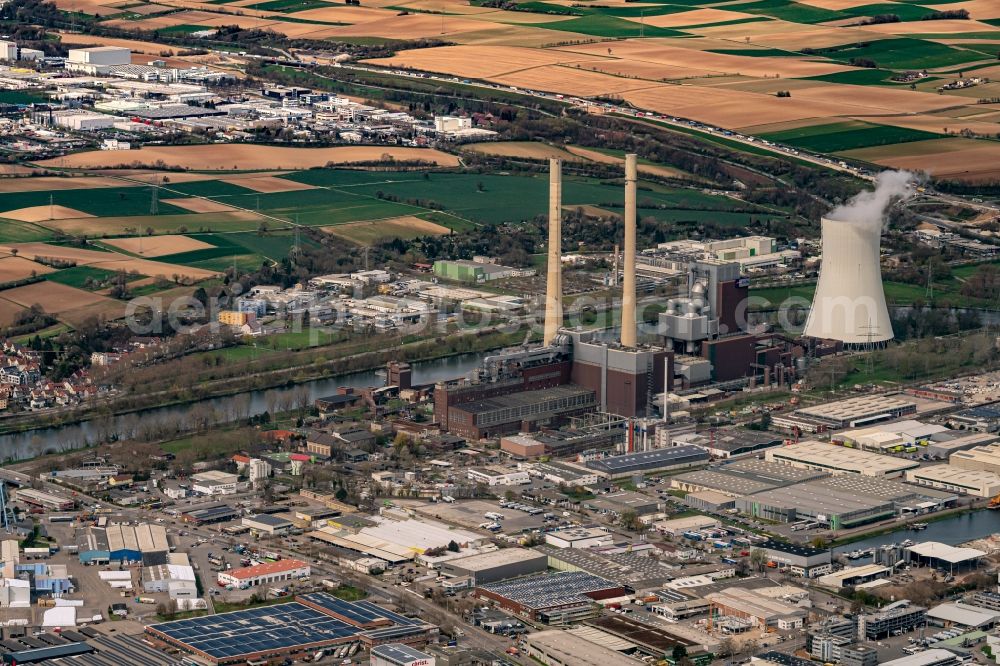 Aerial photograph Heilbronn - Power plants and exhaust towers of coal thermal power station in Heilbronn in the state Baden-Wuerttemberg, Germany