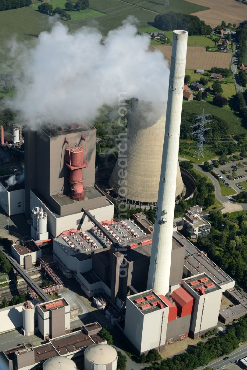 Aerial image Ibbenbüren - Power plants and exhaust towers of coal thermal power station of the RAG Anthrazit GmbH in Ibbenbueren in the state North Rhine-Westphalia