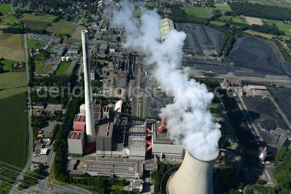 Aerial photograph Ibbenbüren - Power plants and exhaust towers of coal thermal power station of the RAG Anthrazit GmbH in Ibbenbueren in the state North Rhine-Westphalia