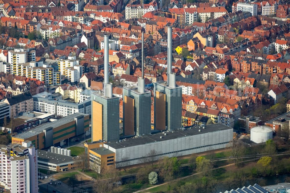 Aerial photograph Hannover - Power plants and exhaust towers of coal thermal power station Linden in the district Linden-Limmer in Hannover in the state Lower Saxony, Germany