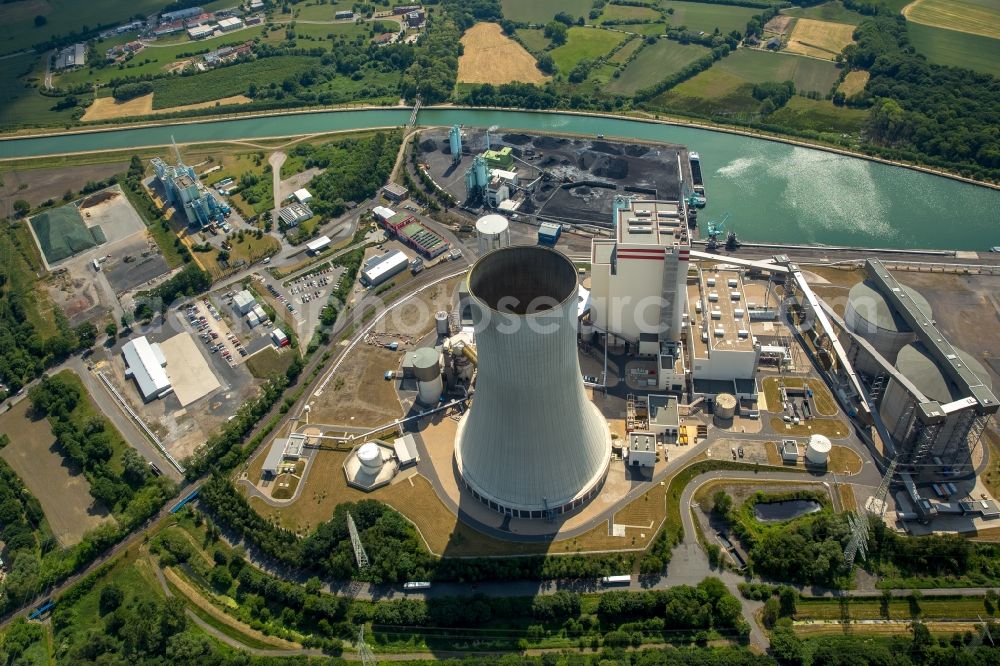 Lünen from above - Power plants and exhaust towers of the coal thermal power station coal power plant Luenen Trianel in Luenen in North Rhine-Westphalia