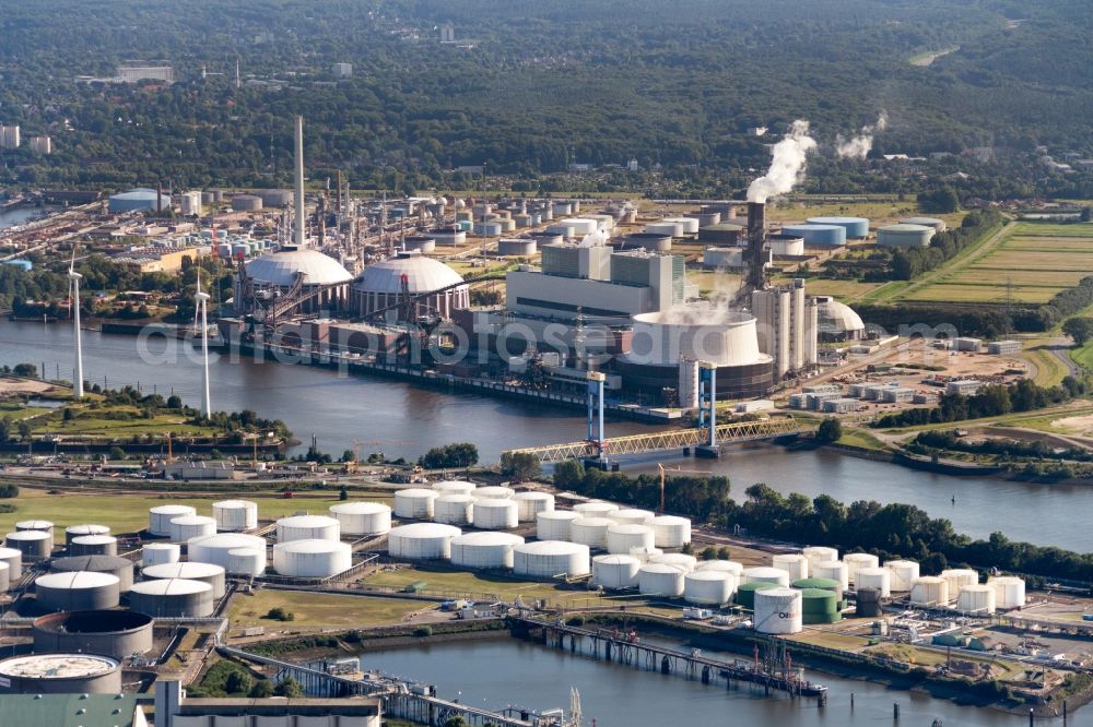 Hamburg from above - Power plants and exhaust towers of coal thermal power station in Hamburg in Germany