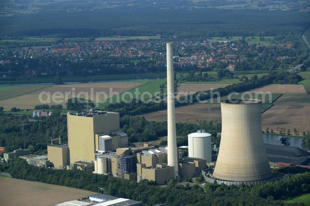 Aerial photograph Petershagen - Power plants and exhaust towers of coal thermal power station in Petershagen in the state North Rhine-Westphalia