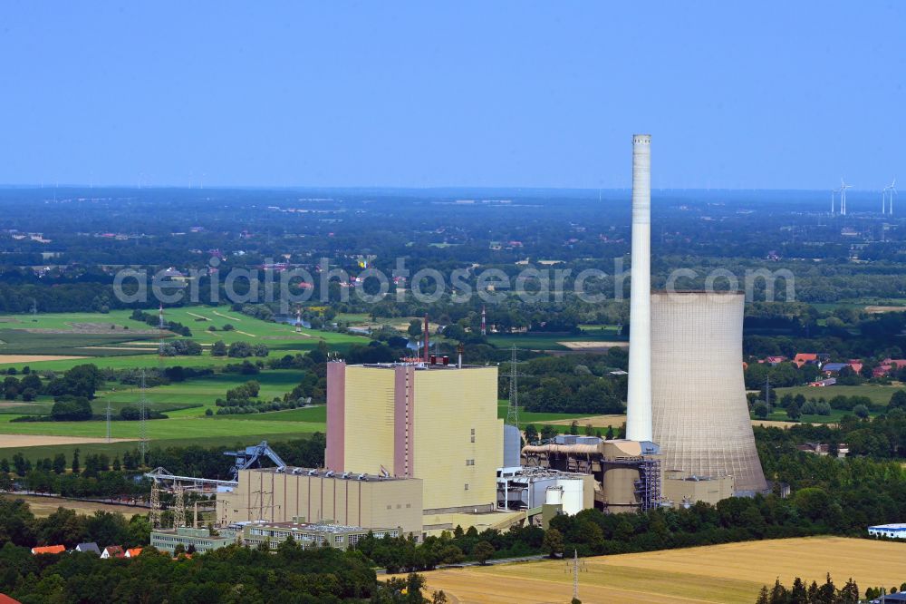 Aerial photograph Petershagen - Power plants and exhaust towers of coal thermal power station in Petershagen in the state North Rhine-Westphalia