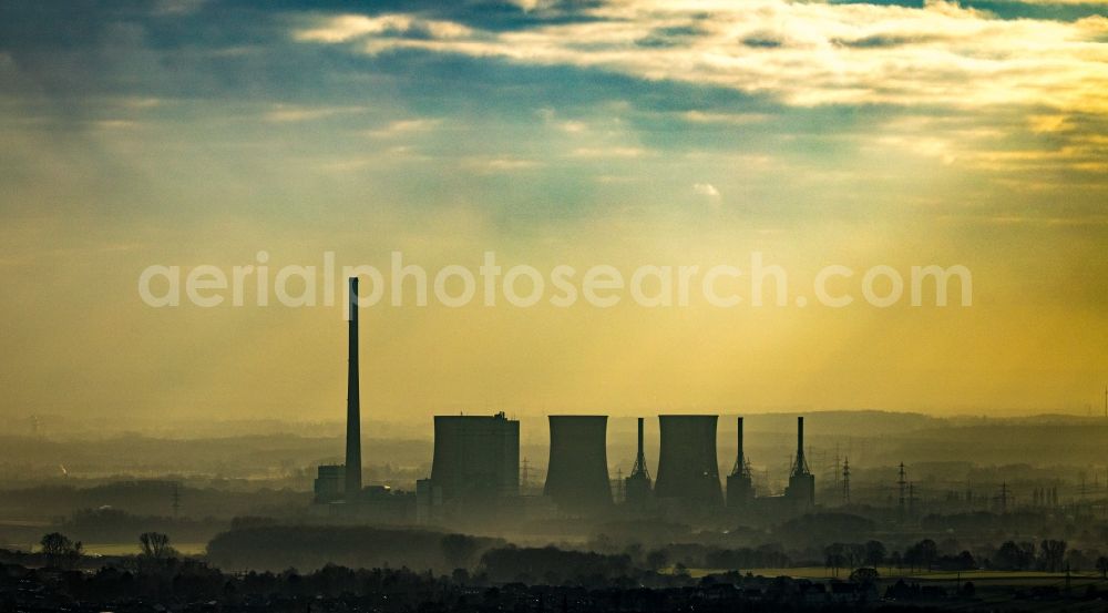 Aerial image Stockum - Power plants and exhaust towers of the coal-fired cogeneration plant RWE Power AG Kraftwerk Gersteinwerk on Hammer Strasse in Werne in the state North Rhine-Westphalia, Germany