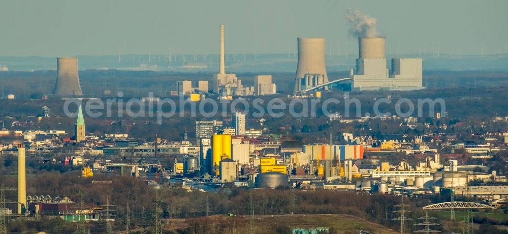 Aerial image Werne - Power plants and exhaust towers of the coal-fired cogeneration plant RWE Power AG Kraftwerk Gersteinwerk on Hammer Strasse in Werne in the state North Rhine-Westphalia, Germany