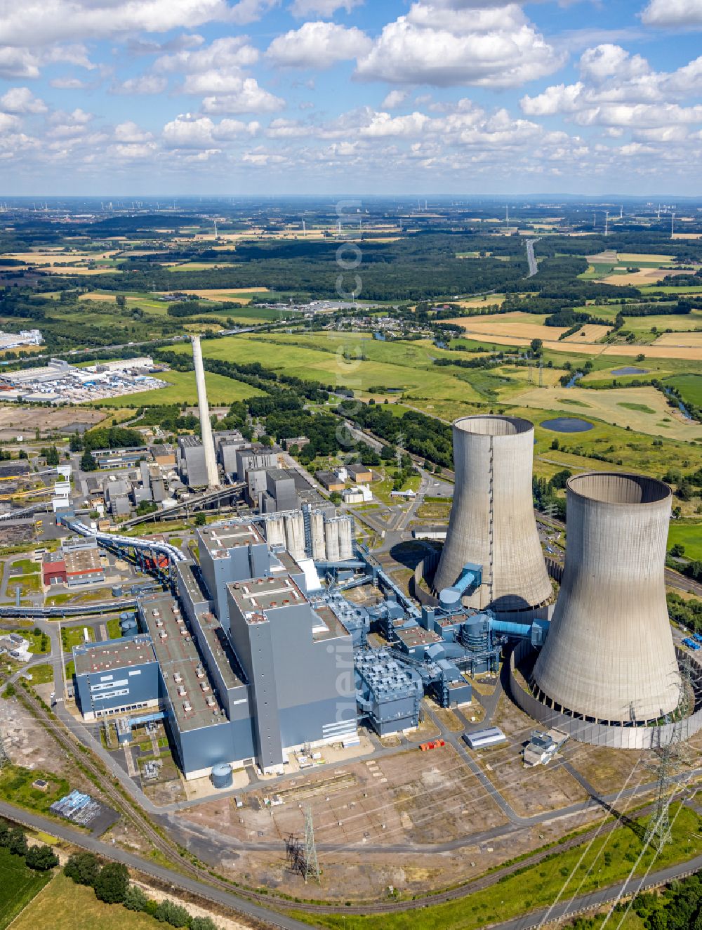 Schmehausen from above - Power plants of the coal thermal power station of RWE Power in Schmehausen in the state North Rhine-Westphalia, Germany