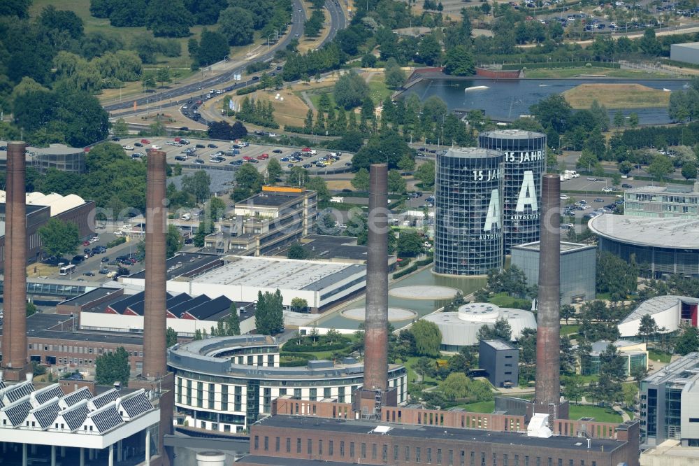 Aerial image Wolfsburg - Power plants and exhaust towers of the old coal thermal power station in Wolfsburg in the state Lower Saxony