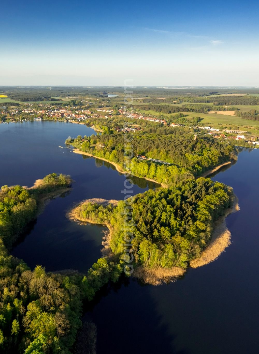 Krakow am See from above - View of the Krakower seascape near Krakow am See in the state Mecklenburg-West Pomerania