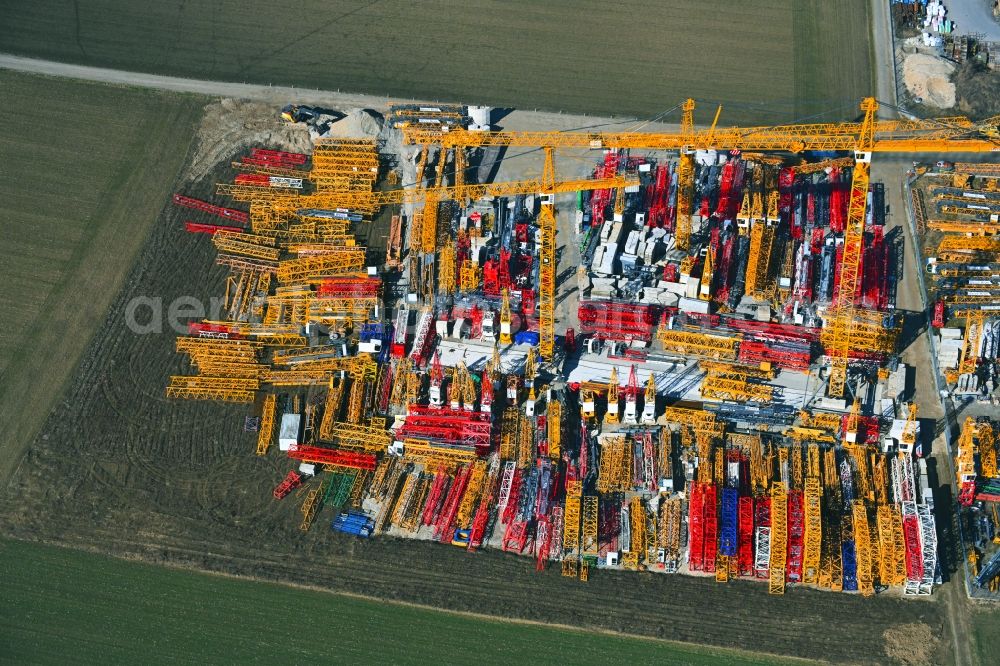 Mindelheim from above - Crane parts on the factory premises Weiss Kranservice GmbH & Co. KG on Rubihornstrasse in Mindelheim in the state Bavaria, Germany