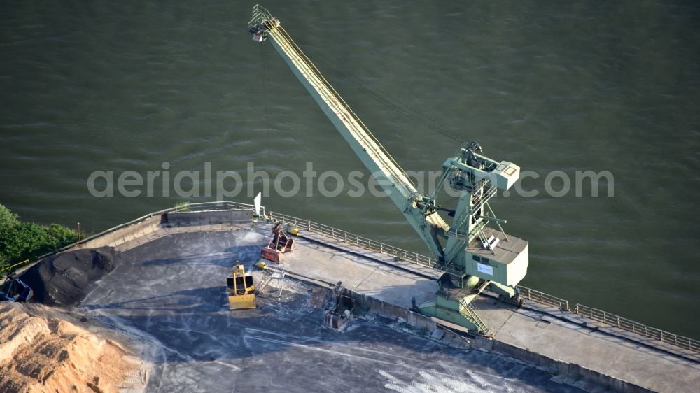 Rheinbrohl from above - Crane system (gantry crane) in Rheinbrohl in the state Rhineland-Palatinate, Germany