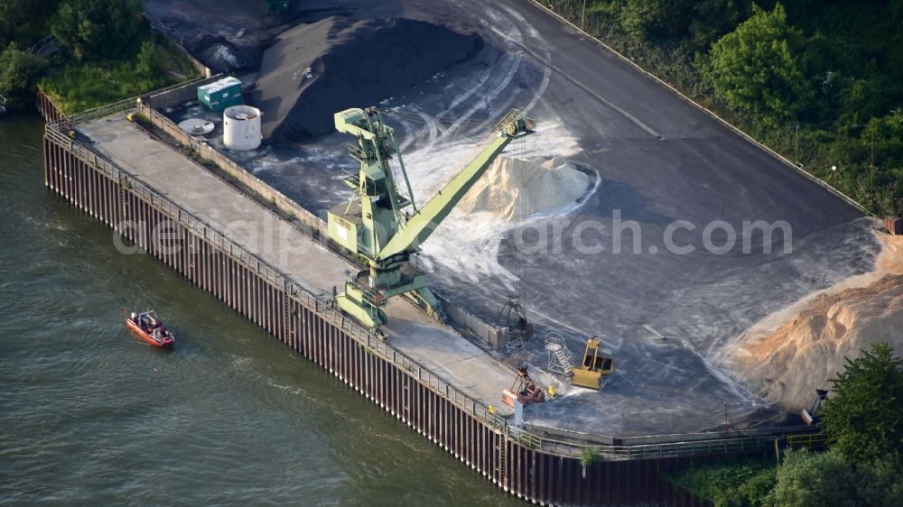 Rheinbrohl from the bird's eye view: Crane system (gantry crane) in Rheinbrohl in the state Rhineland-Palatinate, Germany