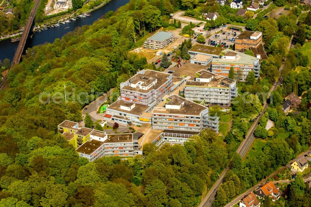 Essen from the bird's eye view: Hospital grounds of the Clinic MediClin Fachklinik Rhein/Ruhr Auf of Roetsch in the district Werden in Essen in the state North Rhine-Westphalia, Germany