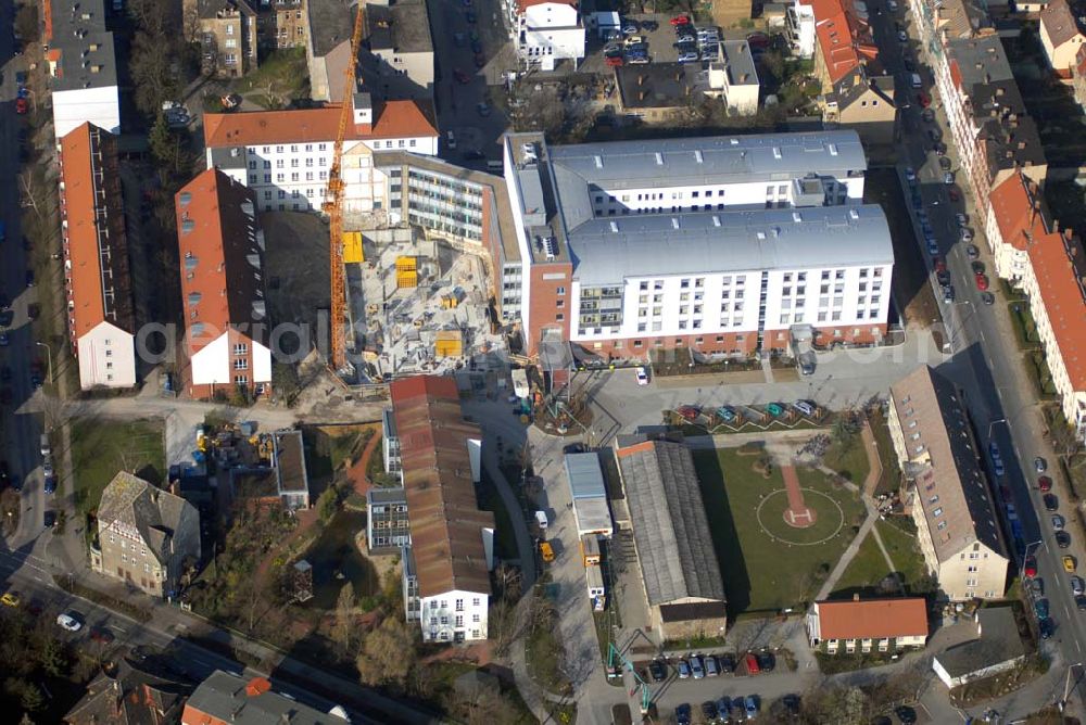 Aerial image Wittenberg - Bauarbeiten am Krankenhaus Paul-Gerhardt-Stiftung; Lutherstadt Wittenberg; Paul-Gerhardt-Strasse 42-45; 06886 Lutherstadt Wittenberg; http://