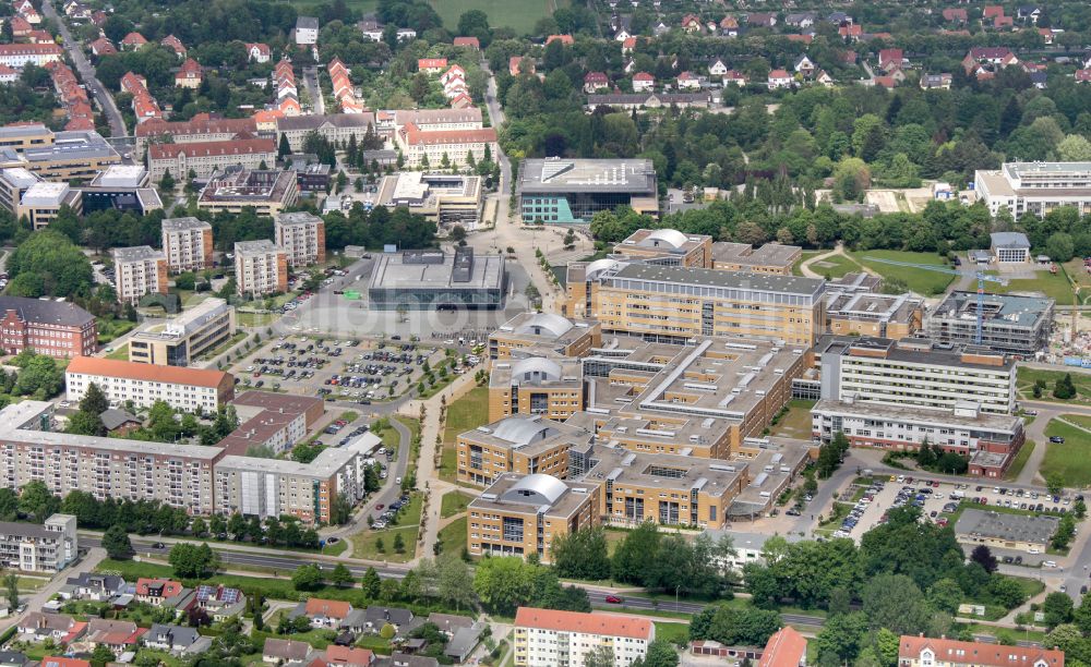 Hansestadt Greifswald from the bird's eye view: Hospital grounds of the Clinic Universitaetsmedizin in Greifswald in the state Mecklenburg - Western Pomerania, Germany