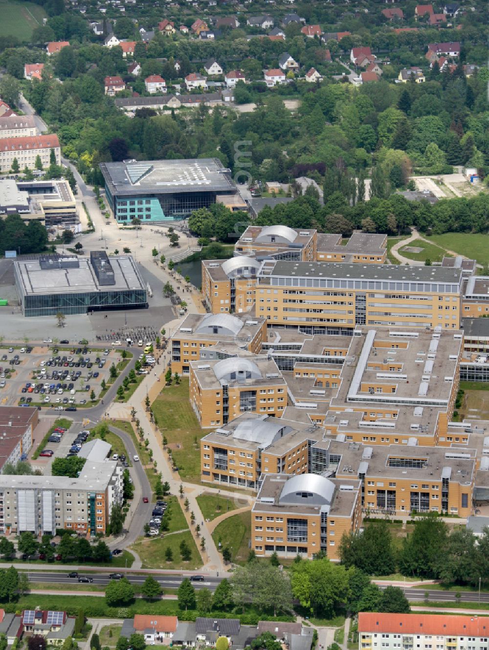 Aerial photograph Hansestadt Greifswald - Hospital grounds of the Clinic Universitaetsmedizin in Greifswald in the state Mecklenburg - Western Pomerania, Germany