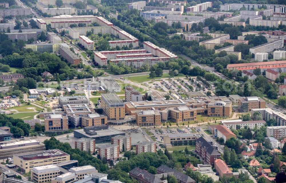 Hansestadt Greifswald from the bird's eye view: Hospital grounds of the Clinic Universitaetsmedizin in Greifswald in the state Mecklenburg - Western Pomerania, Germany