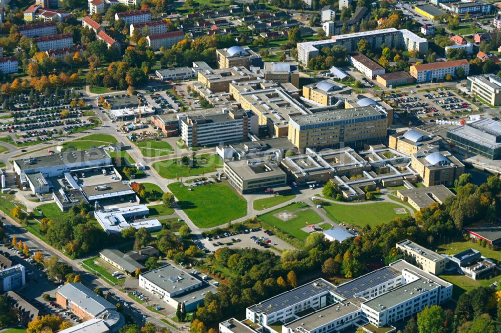 Hansestadt Greifswald from the bird's eye view: Hospital grounds of the Clinic Universitaetsmedizin in Greifswald in the state Mecklenburg - Western Pomerania, Germany