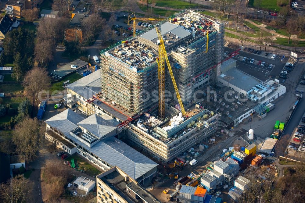 Aerial photograph Herne - Construction site for a new extension to the hospital grounds Marie Hospital Herne Department of Gastroenterology and Interdisciplinary Endoscopy on Hoelkeskampring in Herne in the state North Rhine-Westphalia