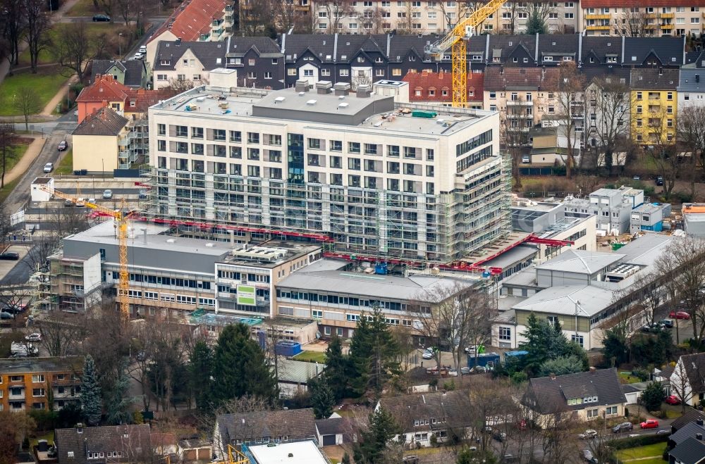 Aerial image Herne - Construction site for a new extension to the hospital grounds Marie Hospital Herne Department of Gastroenterology and Interdisciplinary Endoscopy on Hoelkeskampring in Herne in the state North Rhine-Westphalia