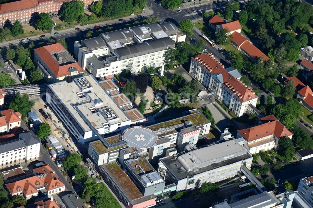 Dresden from the bird's eye view: Hospital area of the university hospital Carl Gustav Carus in Dresden in the federal state Saxony, Germany