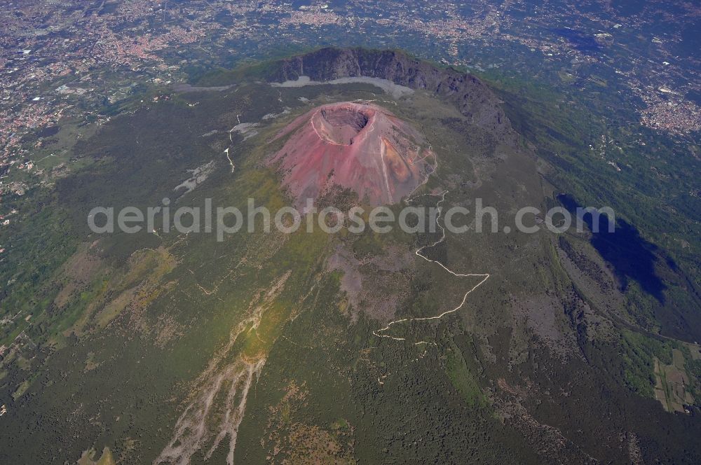 Aerial image Neapel - View of the crater in the protected area / reserve at Mount Vesuvius near Naples, Italy