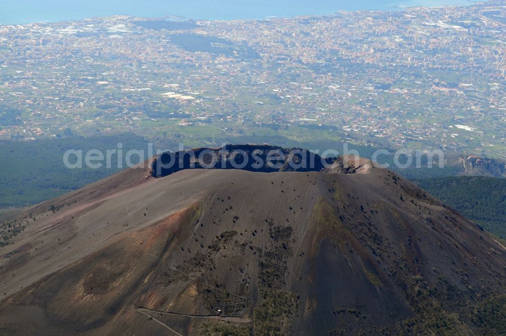 Aerial image Neapel - View of the crater in the protected area / reserve at Mount Vesuvius near Naples, Italy