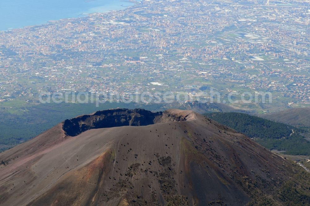 Aerial photograph Neapel - View of the crater in the protected area / reserve at Mount Vesuvius near Naples, Italy