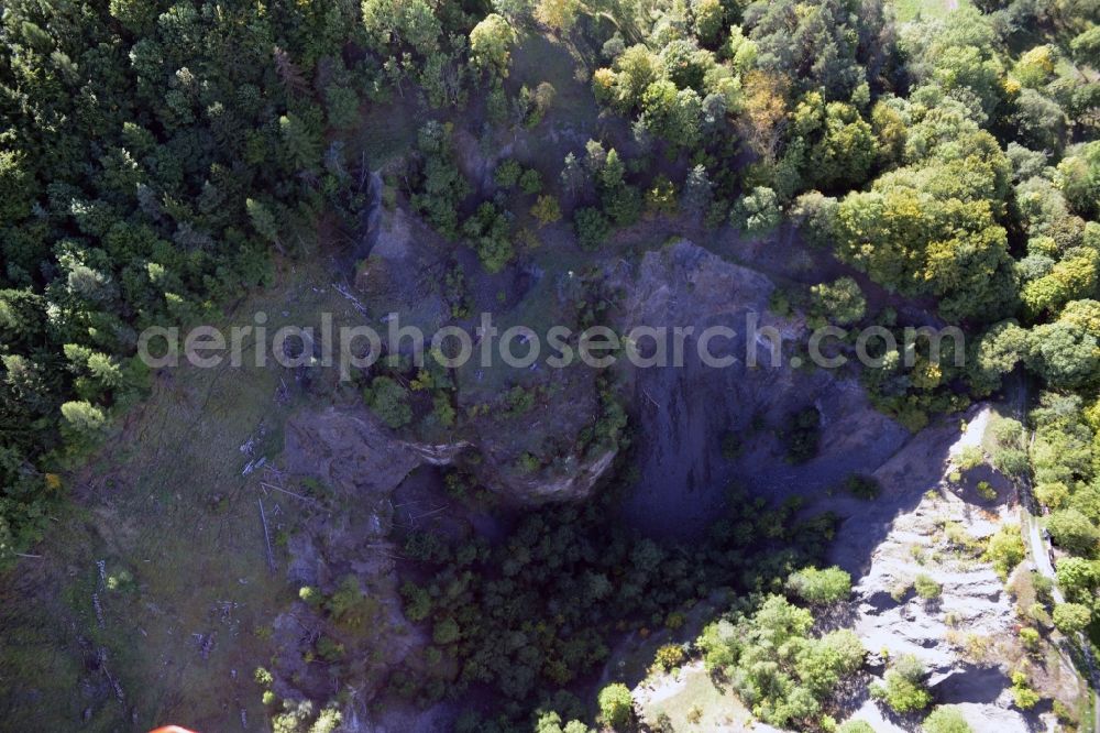 Hammelburg from above - Crater of a disused Quarry for the mining and handling of Basaltstein on Sodenberg in Hammelburg in the state Bavaria