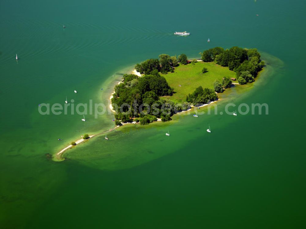 Aerial photograph Chiemsee - The third main island, Krautinsel, is the smallest island and is uninhabited