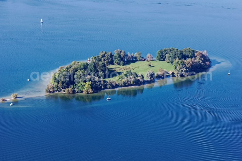 Aerial image Chiemsee - Lake Island Krautinsel on the Chiemsee in the state Bavaria