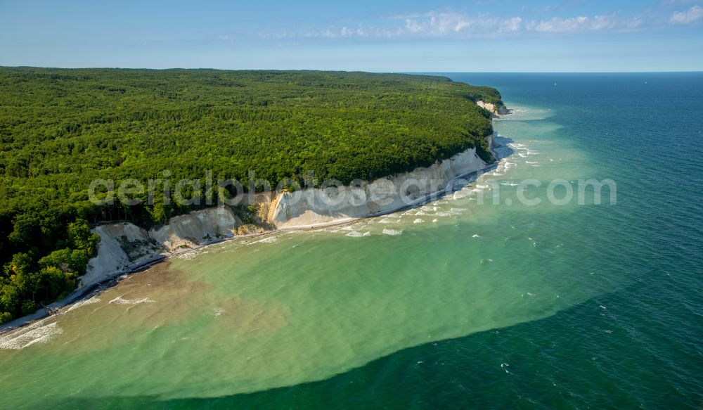 Stubbenkammer from above - Wooded chalk cliffs and cliff landscape in the Jasmund National Park on the cliffs on the Baltic Sea in Stubbenkammer on the island of Ruegen in the state Mecklenburg-West Pomerania, Germany