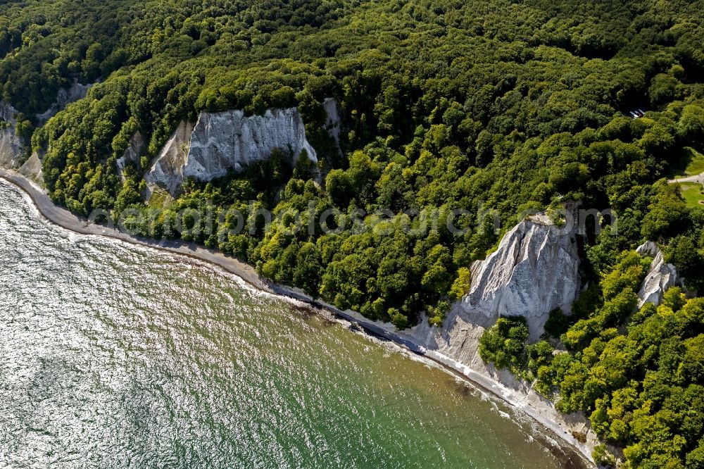 Sassnitz from the bird's eye view: View of the chalk cliff coast in the National Park Jasmund near Sassnitz on the island Ruegen in Mecklenburg-West Pomerania