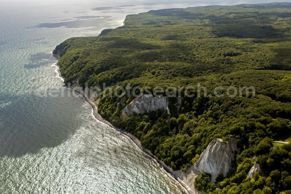 Aerial photograph Sassnitz - View of the chalk cliff coast in the National Park Jasmund near Sassnitz on the island Ruegen in Mecklenburg-West Pomerania