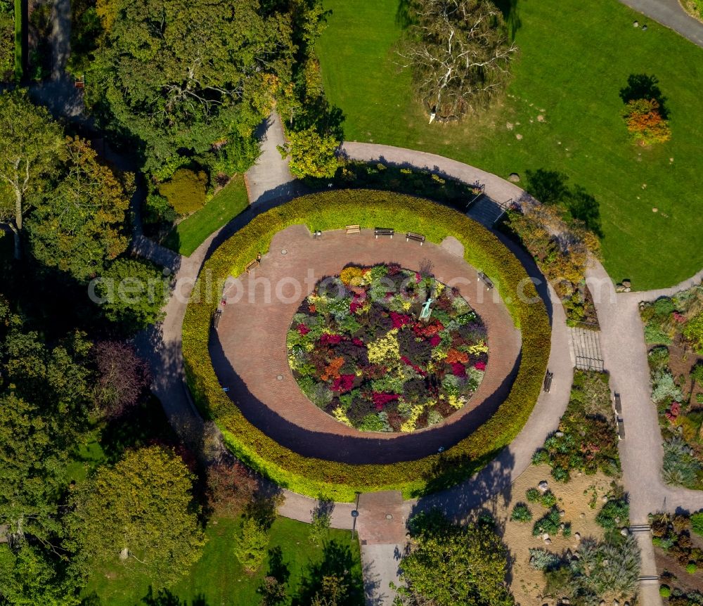 Essen from the bird's eye view: Circular Rosarium- Garden Grugapark in Essen in North Rhine-Westphalia