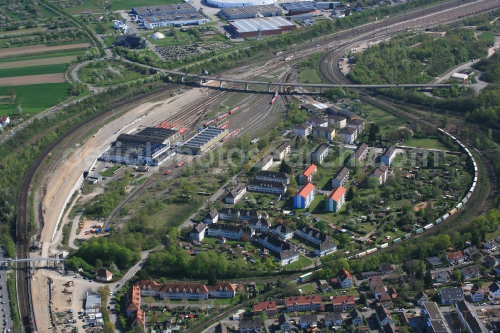 Weil am Rhein from above - Station railway building of the Deutsche Bahn in Weil am Rhein in the state Baden-Wuerttemberg