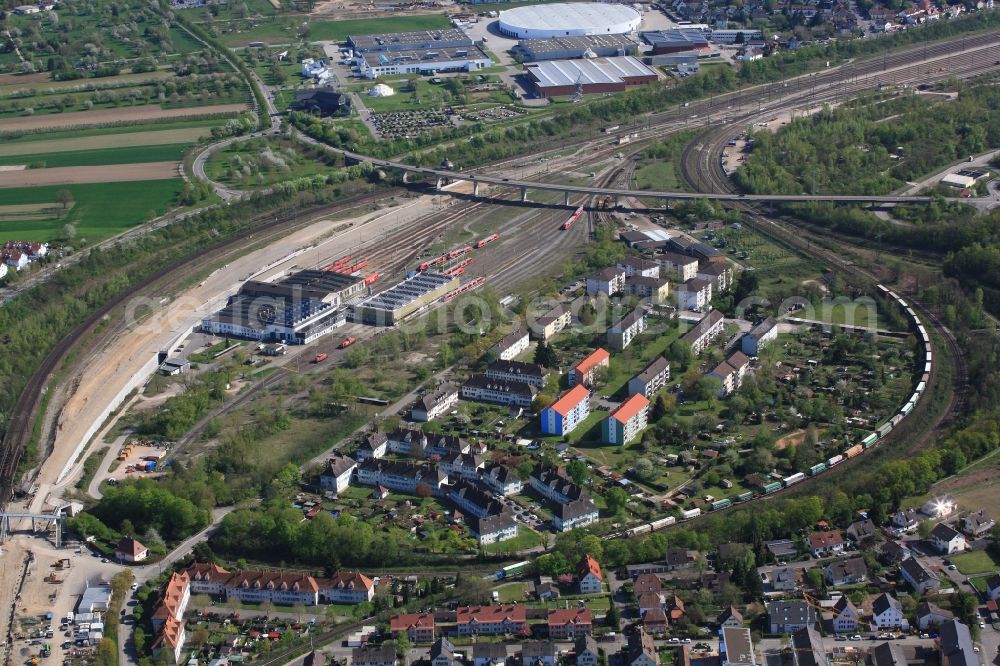 Weil am Rhein from the bird's eye view: Station railway building of the Deutsche Bahn in Weil am Rhein in the state Baden-Wuerttemberg