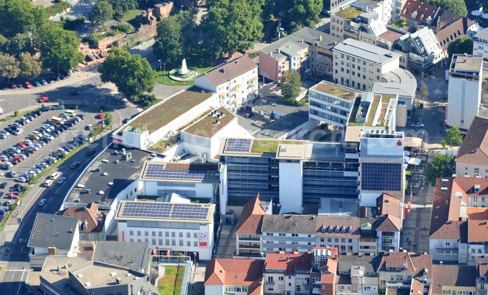 Aerial image Kaiserslautern - Gebäudekomplex der Kreissparkasse in Kaiserslautern in Rheinland-Pfalz. Die Kreissparkasse Kaiserslautern ist eines der größten Kreditinstitute der Region. Building complex of penny bank Kreissparkasse in Kaiserslautern in Rhineland-Palatinate. Kreissparkasse Kaiserslautern is one of the biggest credit institutions of this area.