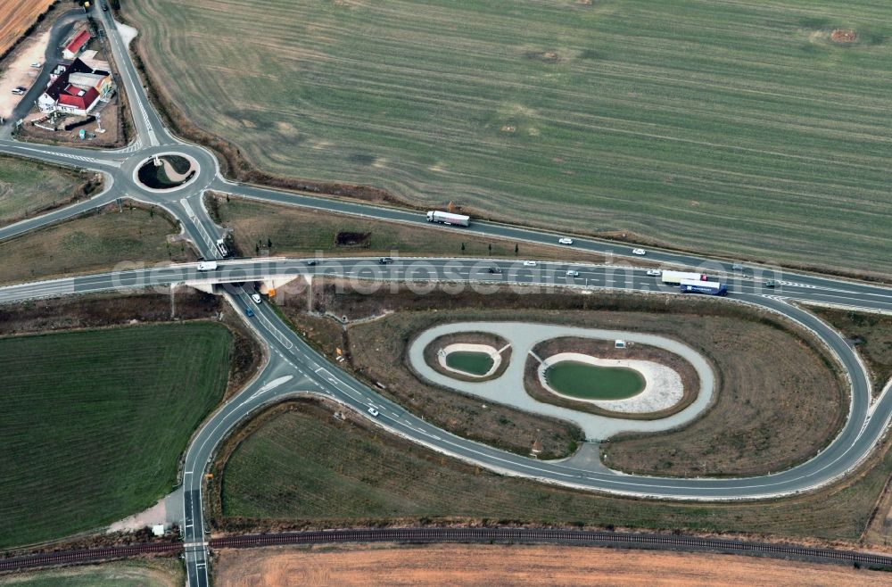 Aerial image Bad Langensalza - Roundabout traffic of the main road 84 in Bad Langensalza in Thuringia