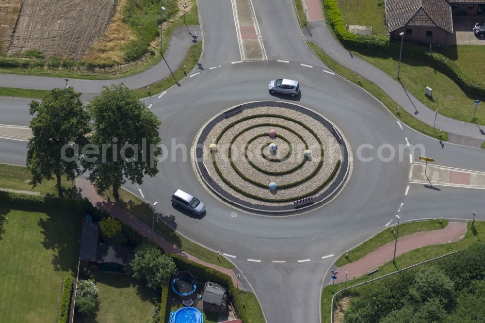 Kranenburg from above - View of the roundabout Nütterden in Kranenburg in the state North Rhine-Westphalia