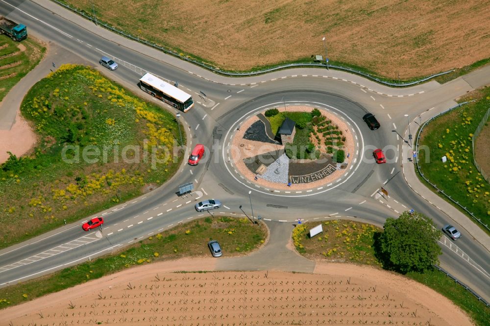 Aerial image Bad Kreuznach OT Winzenheim - View of a rotary traffic in the district of Winzenheim in Bad Kreuznach in the state of Rhineland-Palatinate