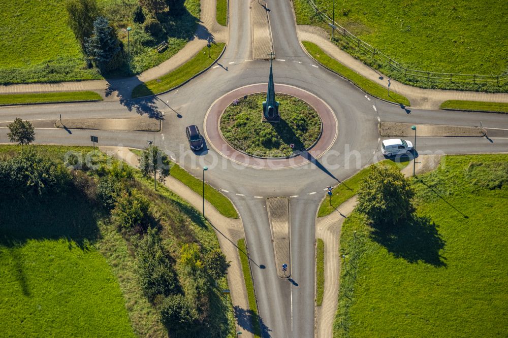 Hansestadt Attendorn from above - Traffic management of the roundabout road Attendorner Strasse in the district Osterschlah in Hansestadt Attendorn in the state North Rhine-Westphalia, Germany