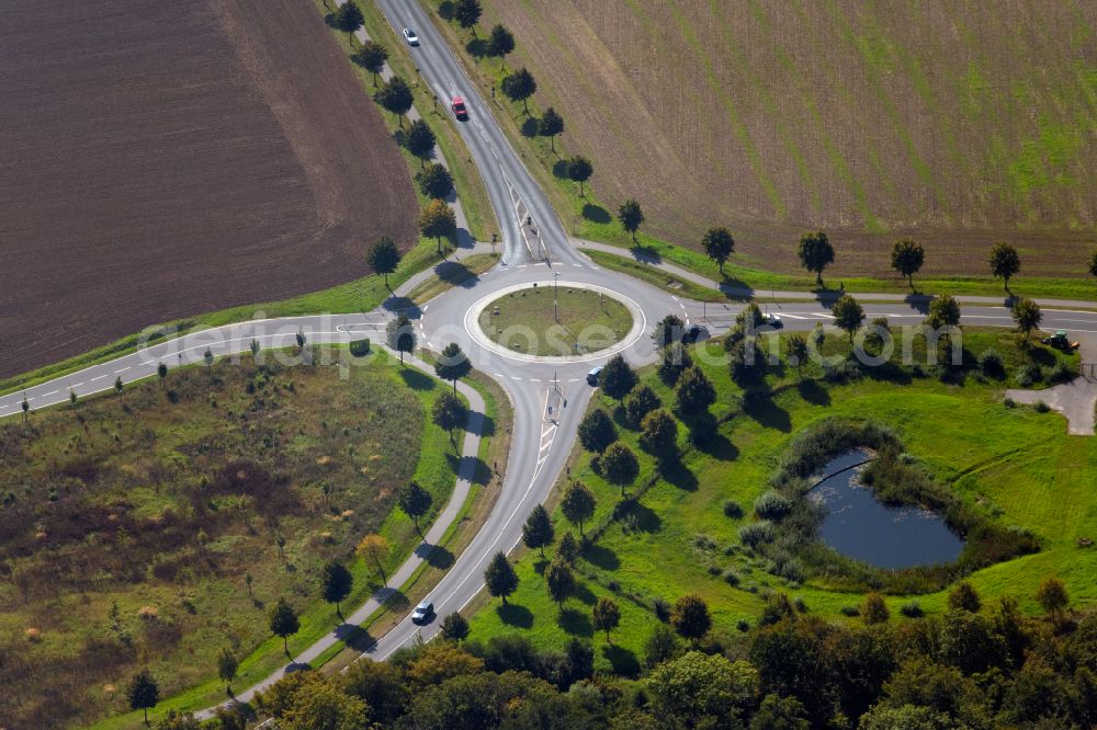 Heiligendamm from above - Traffic management of the roundabout road of L12 bei Heiligendamm at the baltic coast in the state Mecklenburg - Western Pomerania, Germany