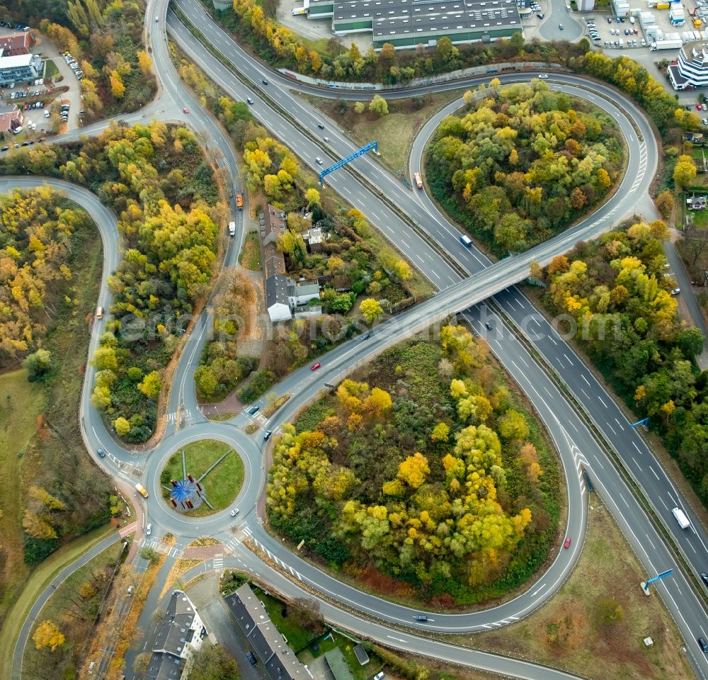 Bochum from above - Traffic management of the roundabout road in Bochum in the state North Rhine-Westphalia