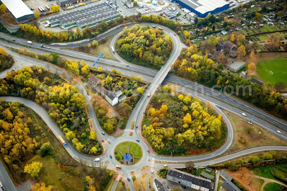 Aerial image Bochum - Traffic management of the roundabout road in Bochum in the state North Rhine-Westphalia